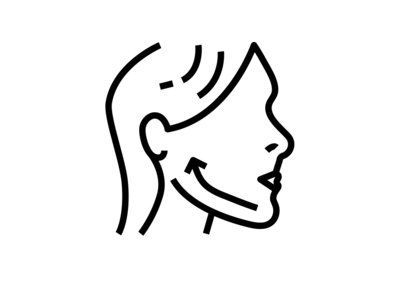 Icon in vereinfachter Form der das menschliche Gesicht mit der Betonung des Kiefers zeigt.