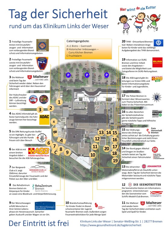 Lageplan rund um das Klinikum mit 18 Unterpunkten