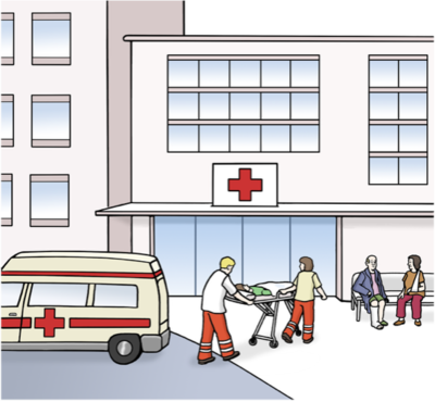 Ein gezeichneter Krankenhasueingang