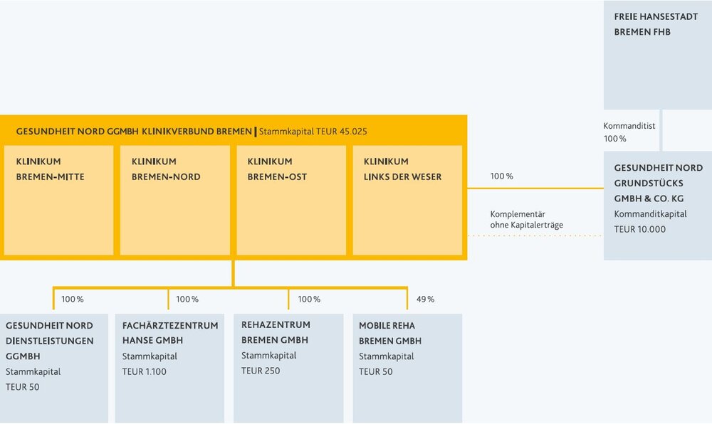 Grafische Übersicht über die einzelnen Konzernteile mit jeweiligen prozentualem Anzteil