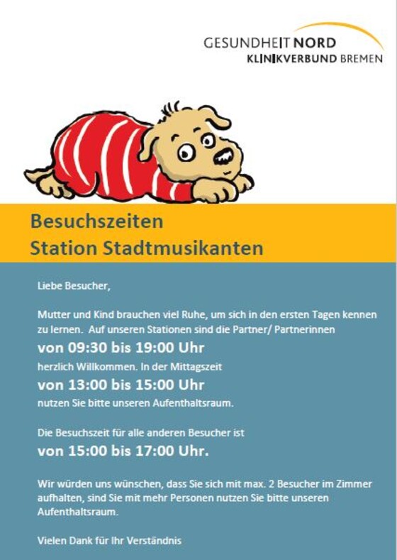 Bild vom Plakat mit den Besuchszeiten der Station Stadtmusikanten