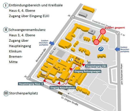 Lageplan mit eingezeichneter Zufahrt über die Straße am Schwarzen Meer
